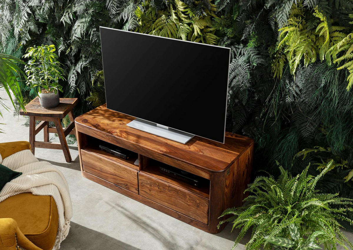 TV-BOARD Sheesham 128x50x49 walnuss gewachst TORONTO #207 - Walnussfarben, Holz (128/49/50cm) - Massivmoebel24