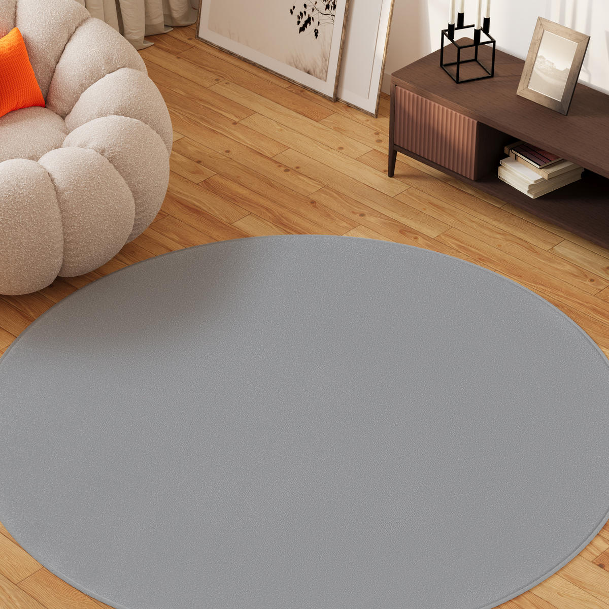 TEPPICH MONO Rund Outdoor Hellgrau 100/100 cm - Hellgrau, Textil (100/100cm) - Tapiso