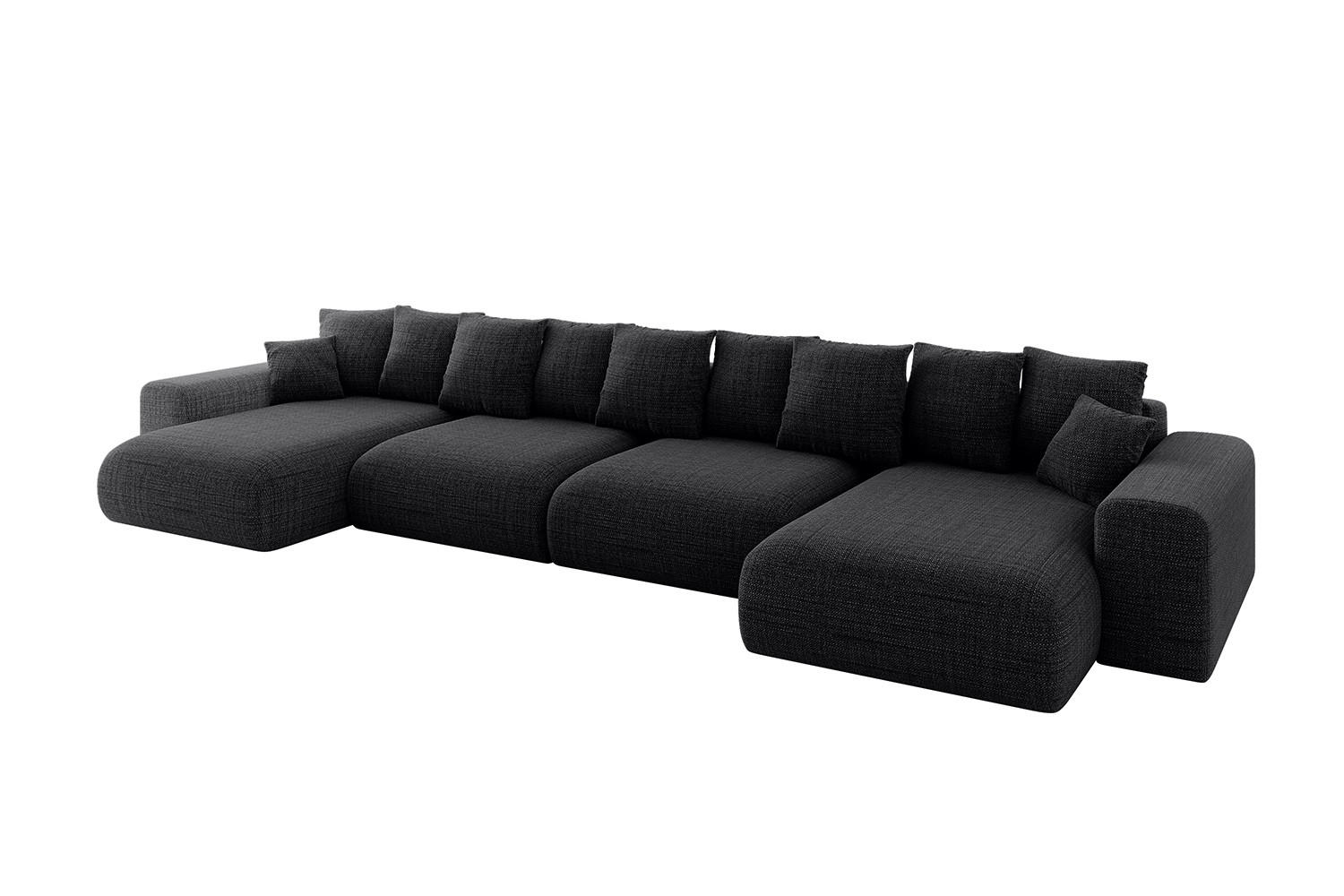 WOHNLANDSCHAFT mit Schlaffunktion ESKAR-U2-464x176x84cm Schwarz - Schwarz, Holzwerkstoff/Kunststoff (176/72/464cm) - ALTDECOR