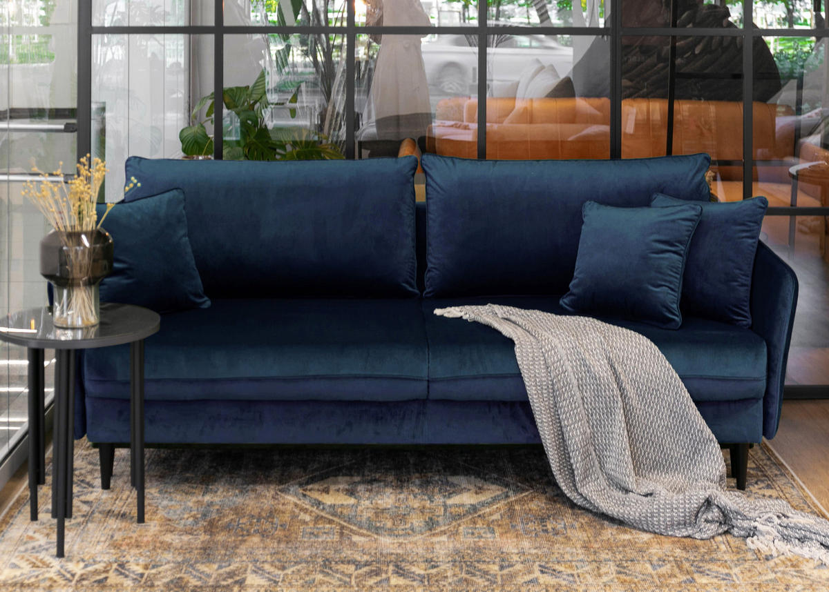 SCHLAFSOFA Volio Dunkelblau schwarzen Beinen - Schwarz/Dunkelblau, Textil/Metall (221/90/100cm) - Selsey