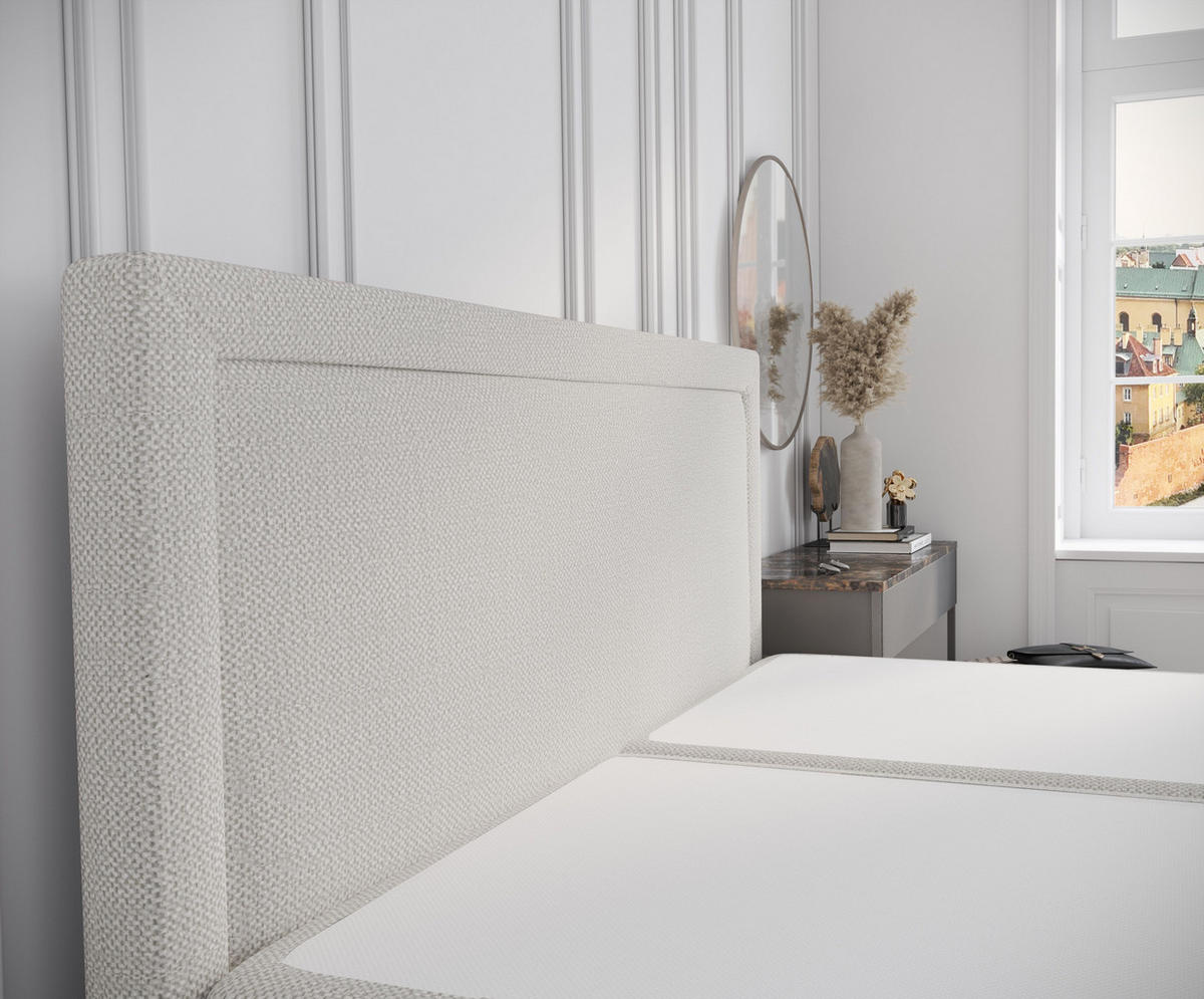 BOXBETT Tribeca Creme 200/200 cm mit Taschenmatratze und Topper - Creme/Schwarz, Holz/Holzwerkstoff (200/200cm) - Maison de Reve
