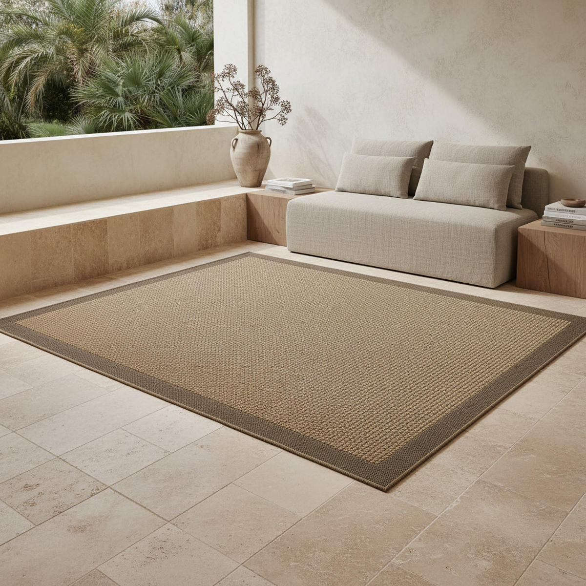 TEPPICH In-/Outdoor Jute-Optik Flachgewebe Bordüre Polypropylen Beige Läufer 80x150 - Beige, Textil (80/150cm) - KADIMA DESIGN