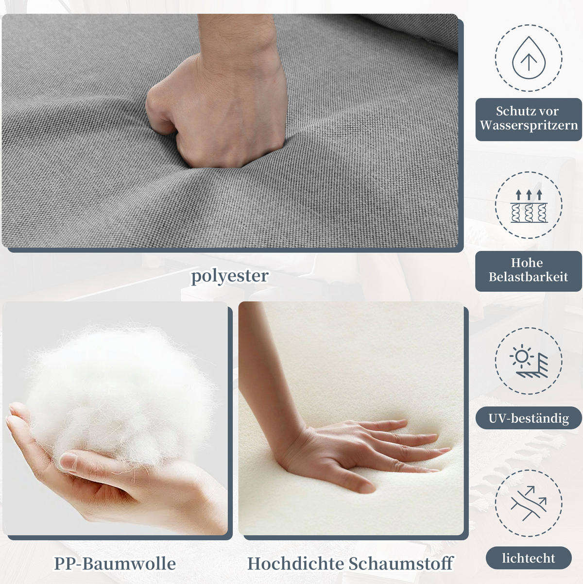 GARTENMÖBEL-SET 120/64/74 cm grau aus verzinktem Stahl und Polyester mit Kissen und Couchtisch - Grau, Textil - OKWISH