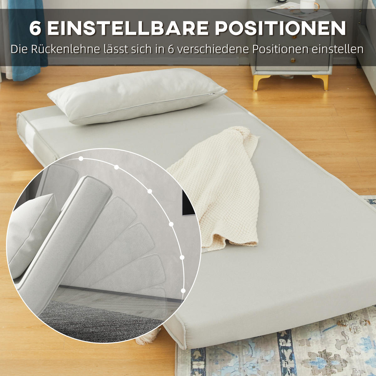 EINZELSOFA Sofabett Klappsofa verstellbar Rückenlehne nordisch skandinavisch - Creme/Naturfarben, Holz/Textil (78/80/94cm) - HOMCOM