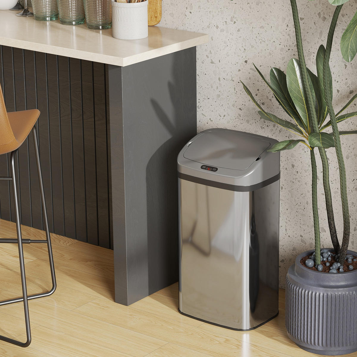 MÜLLEIMER DE-08899 48 L, automatische Schließfunktion Silberton - Silberfarben, Kunststoff (25/69/33cm) - ComfortXL