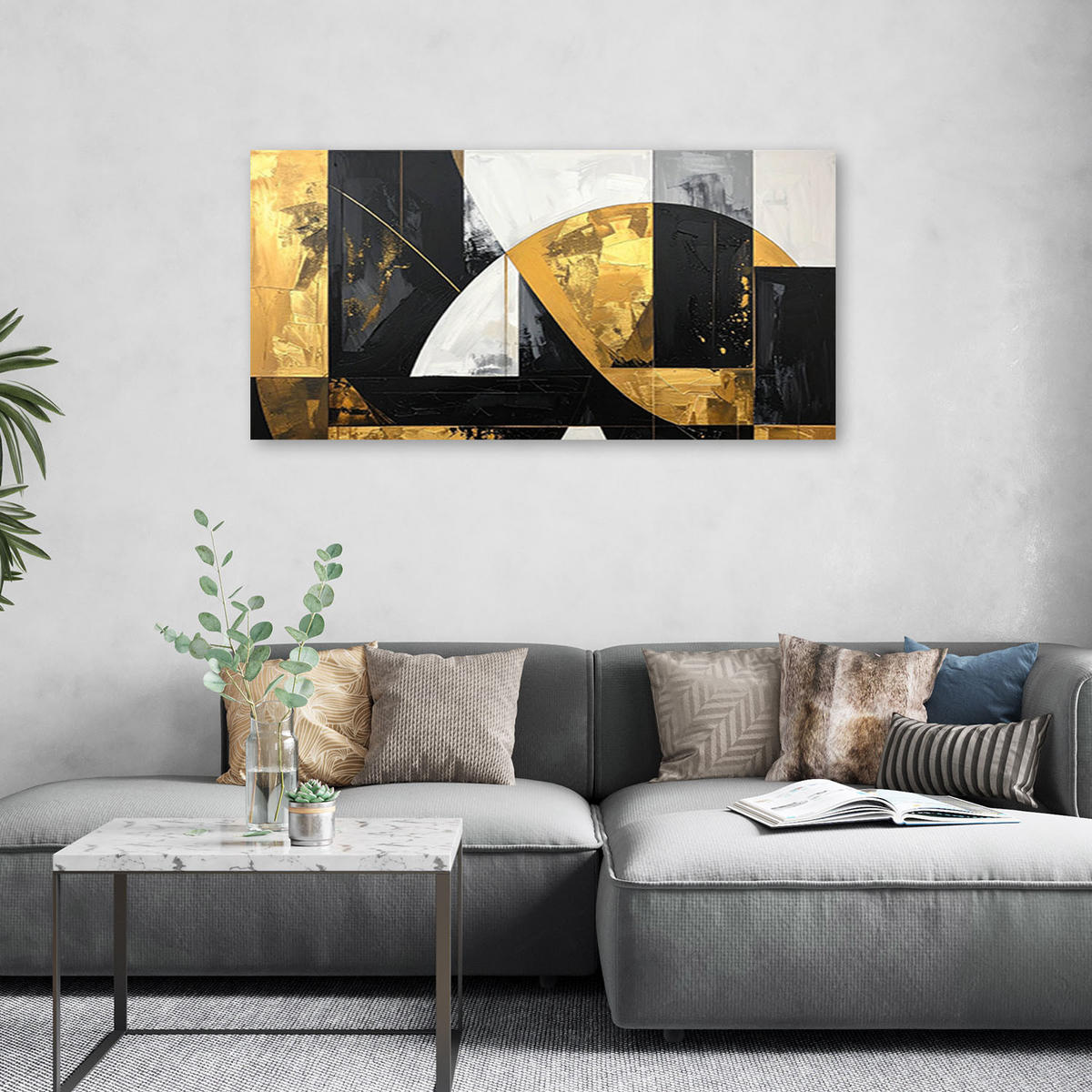 LEINWANDBILD 3D und geometrisch 120x60cm - Goldfarben, Textil (120/60cm) - Feeby