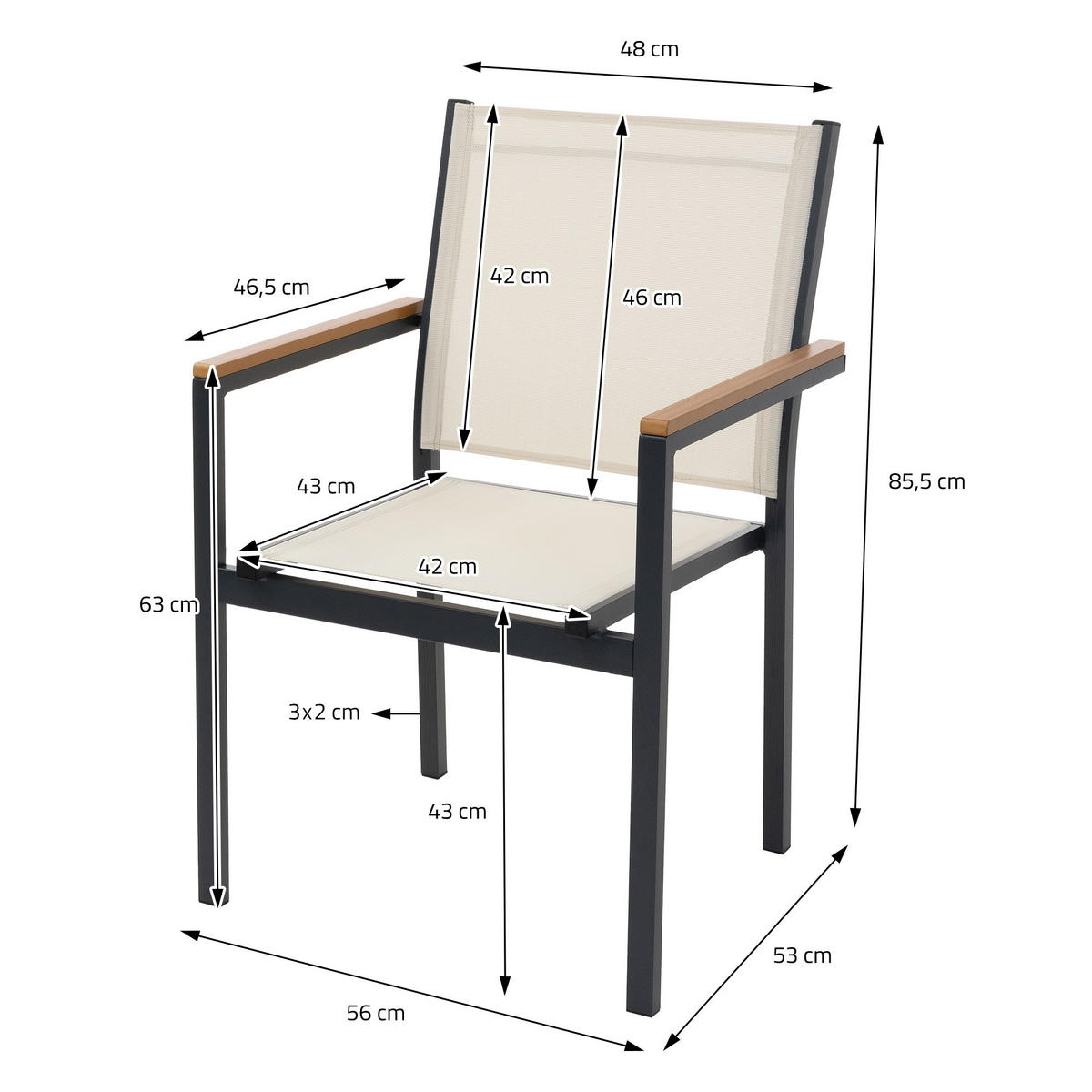 ZÁHRADNÍ ŽIDLE, sada 2 ks, béžová, z textilene s hliníkovou konstrukcí - béžová, kov (56/85.5/53cm) - ML-DESIGN