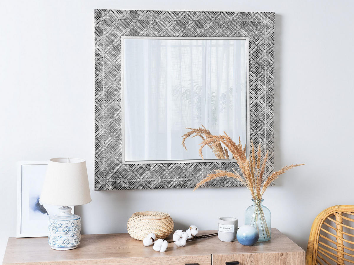 WANDSPIEGEL silber quadratisch 80/80 cm Evettes - Silberfarben, Metall (80/80/5cm) - Beliani