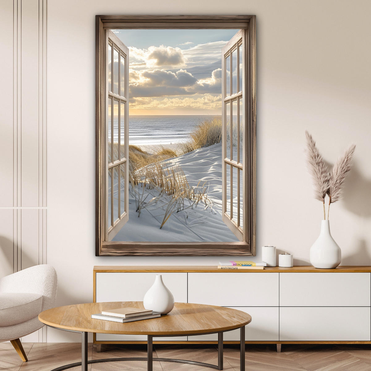 LEINWANDBILD Ausblick - Strand - Dünen - Meer - Natur 80x120 cm - Sandfarben, Textil (80/120cm) - MuchoWow