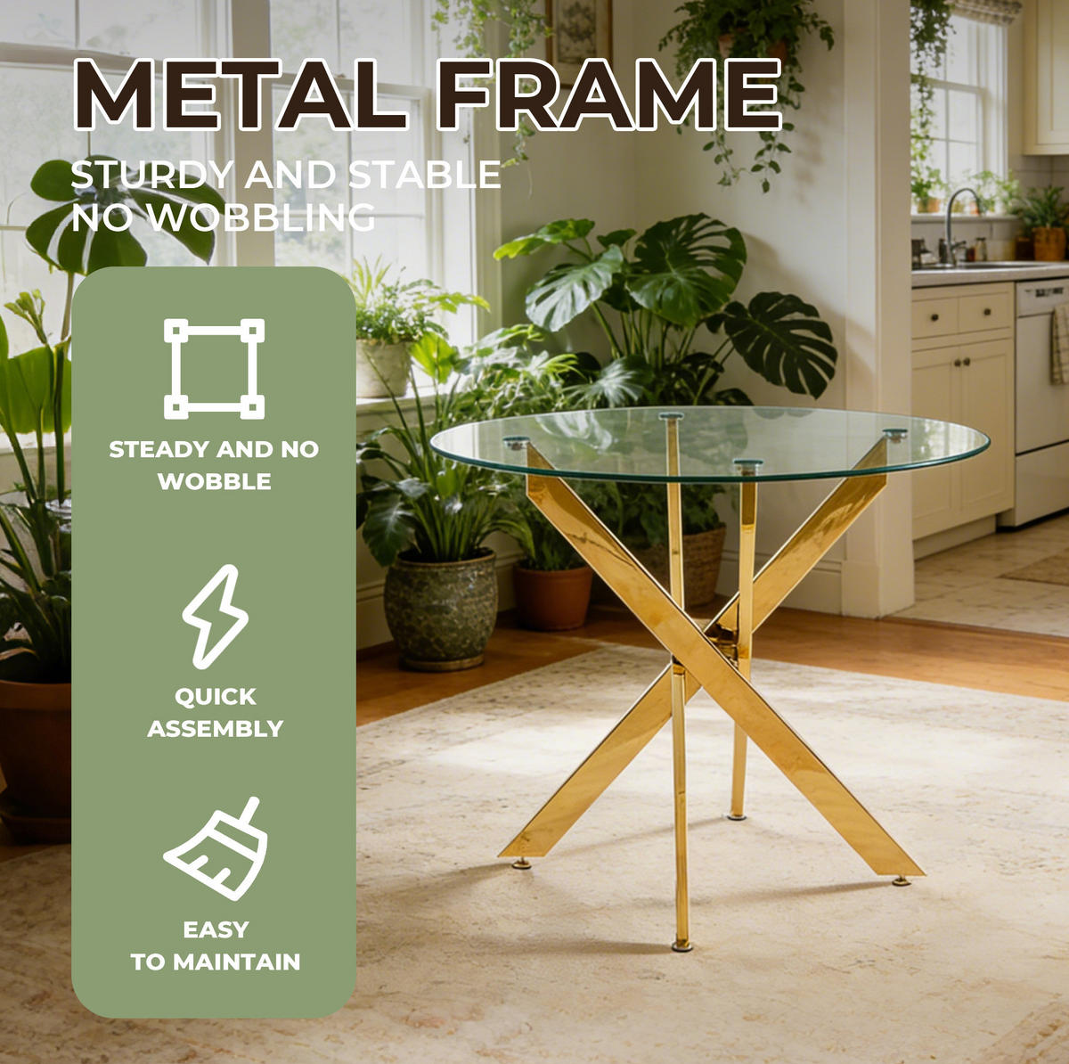 ESSTISCH mit Glasplatte und Metallgestell Goldfarben - Goldfarben, Metall (80/80/75cm) - Meubliv