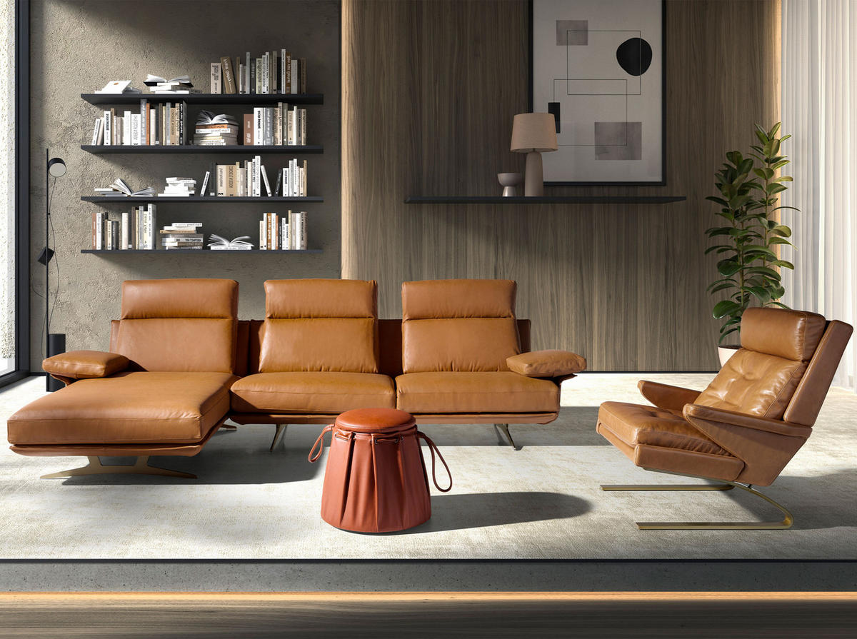 ECKSOFA Linkes Chaiselongue-Sofa aus braunem Terrakotta-Leder 333/169/102 cm - Terracotta, Leder (333/169cm) - ANGEL CERDA