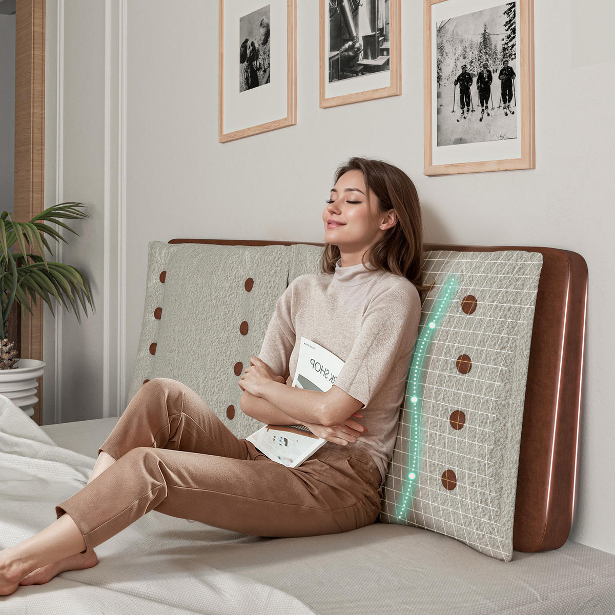 POLSTER-KOPFTEIL 140cm - Beige/Braun, Textil (140/48/16cm) - Vercart