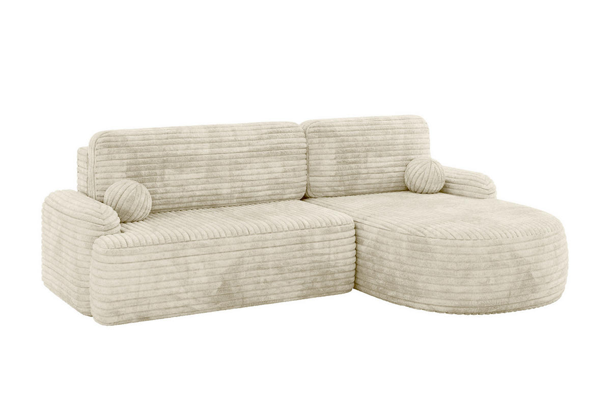 ECKSOFA mit Schlaffunktion und Bettkasten LIRA-L - 264x172x89 Creme - Ecru, Holzwerkstoff/Textil (172/264cm) - ALTDECOR