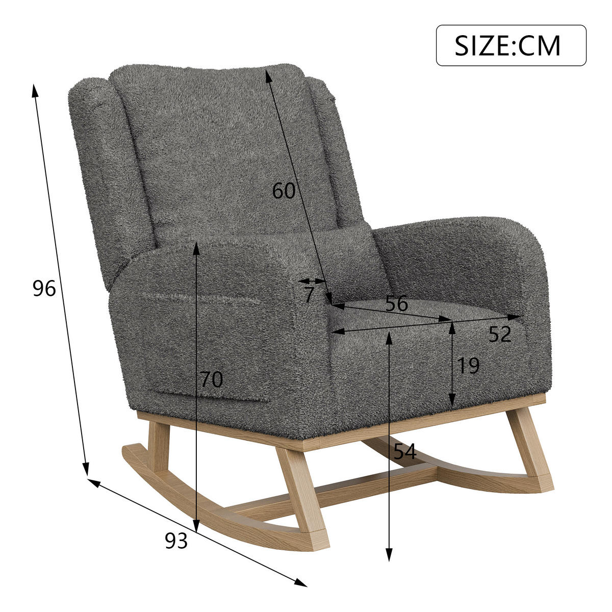 SCHAUKELSTUHL Teddyplüsch, grau, ergonomisch, Komfortstuhl mit Rückenlehne - Grau, Textil (52/96/93cm) - EuroLiving