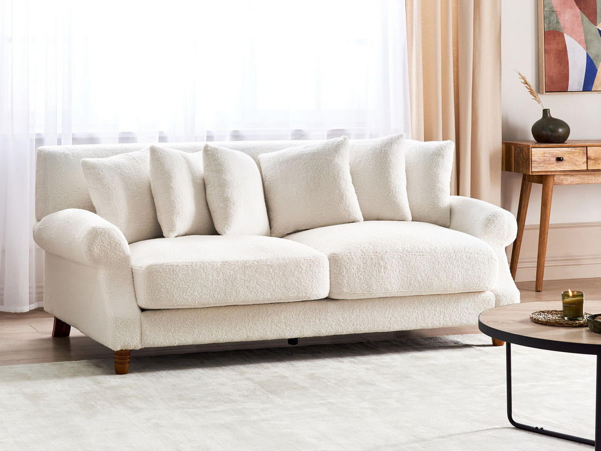 2-SITZER-SOFA Bouclé cremeweiß Eike - Dunkelbraun/Weiß, Textil (186/82/102cm) - Beliani