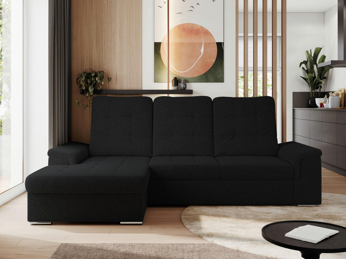 ECKSOFA MADRITO L - Schwarz Boucle - Links - Silberfarben/Schwarz, Textil/Metall (160/256cm)