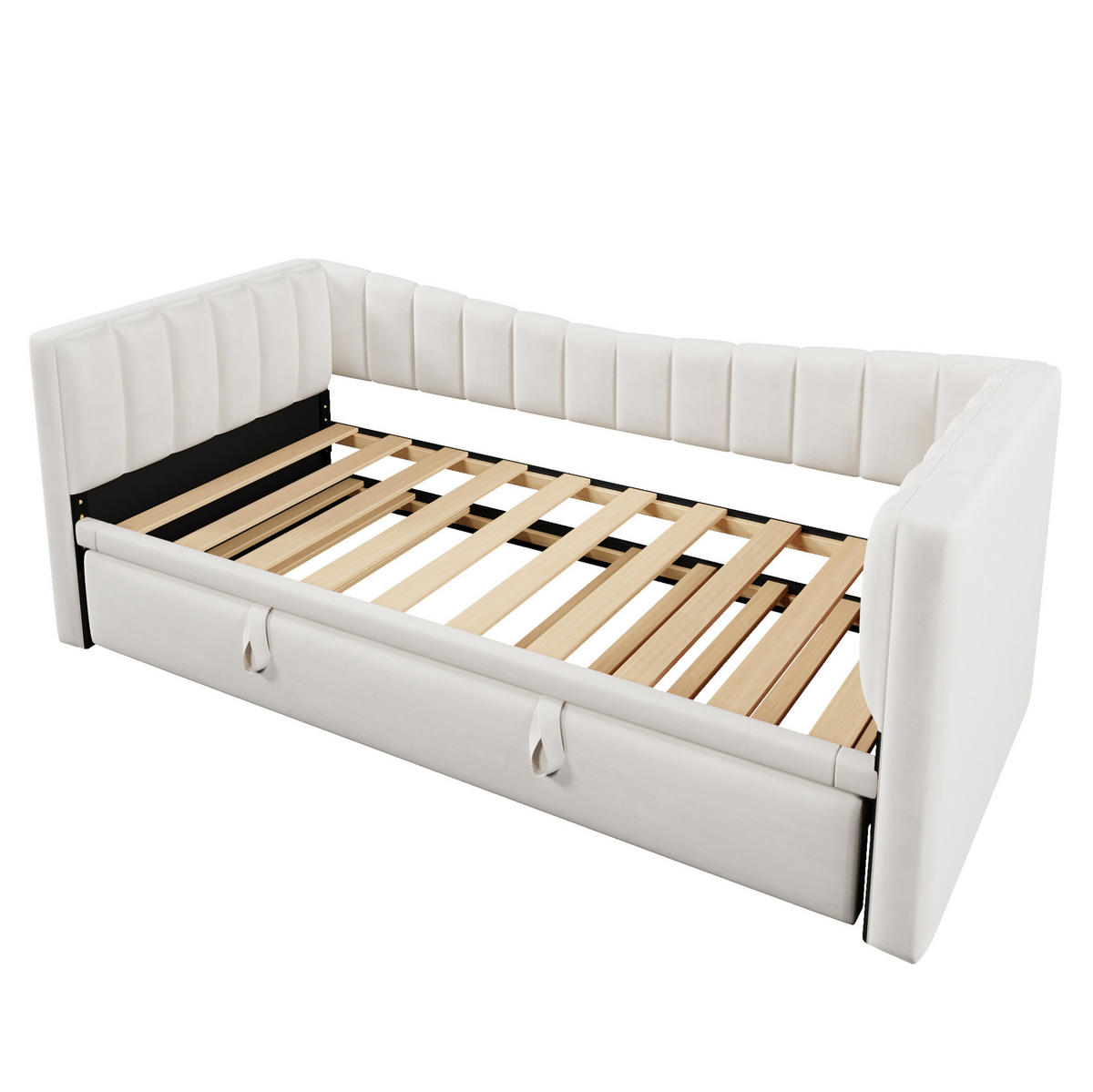 POLSTERBETT aus Samt 90x200 cm Weiß mit ausziehbarem Rollbett und multifunktionalem Daybed-Design - Weiß, Textil (180/200cm) - Modfu