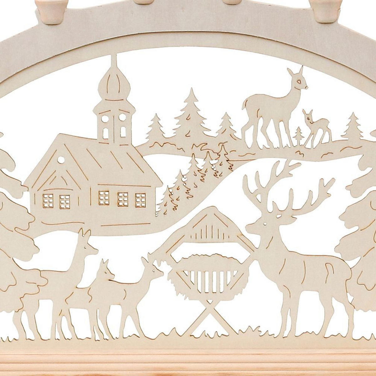 SCHWIBBOGEN Waldkirche und Rehe 10-flammig - Multicolor, Holz (0.1/1/0.1cm) - Dekoteam24