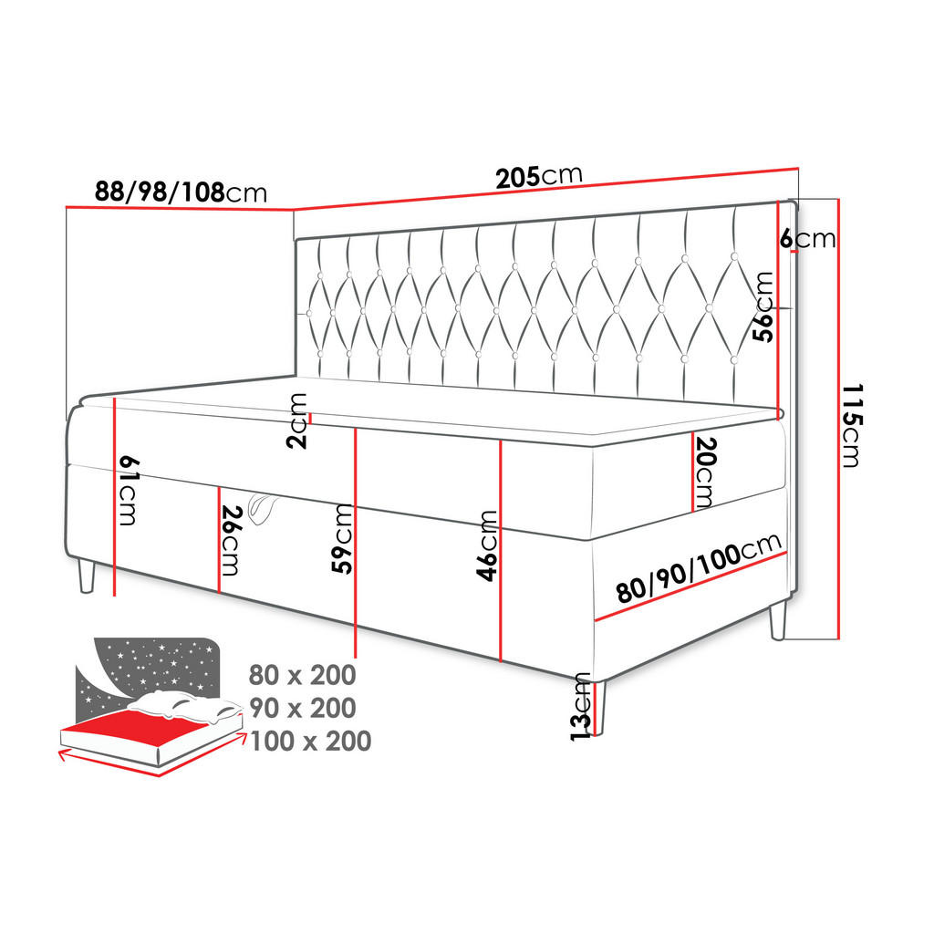 Thumbnail - Mirjan24 Boxbett, Weiß, Rosa, Holz, 80x200 cm, Schlafzimmer, Betten, Boxspringbetten