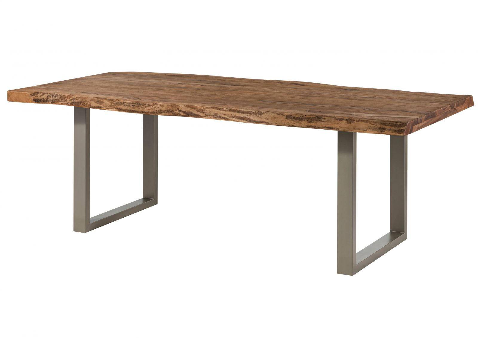BAUMTISCH Sheesham 200x100x77 natur gebeizt / U-Beine silber matt FREEFORM 5 - Braun, Holz (200/100/77cm) - Massivmoebel24