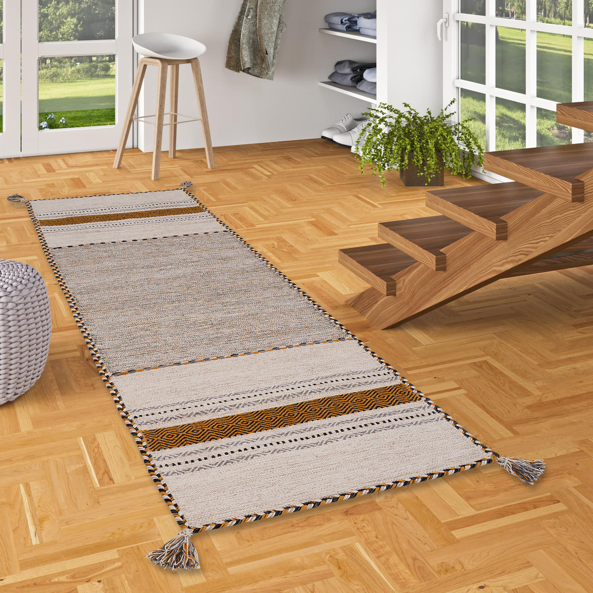 LÄUFER NATUR TEPPICH KELIM NAVARRO - Currygelb, Textil (70/250cm) - Pergamon