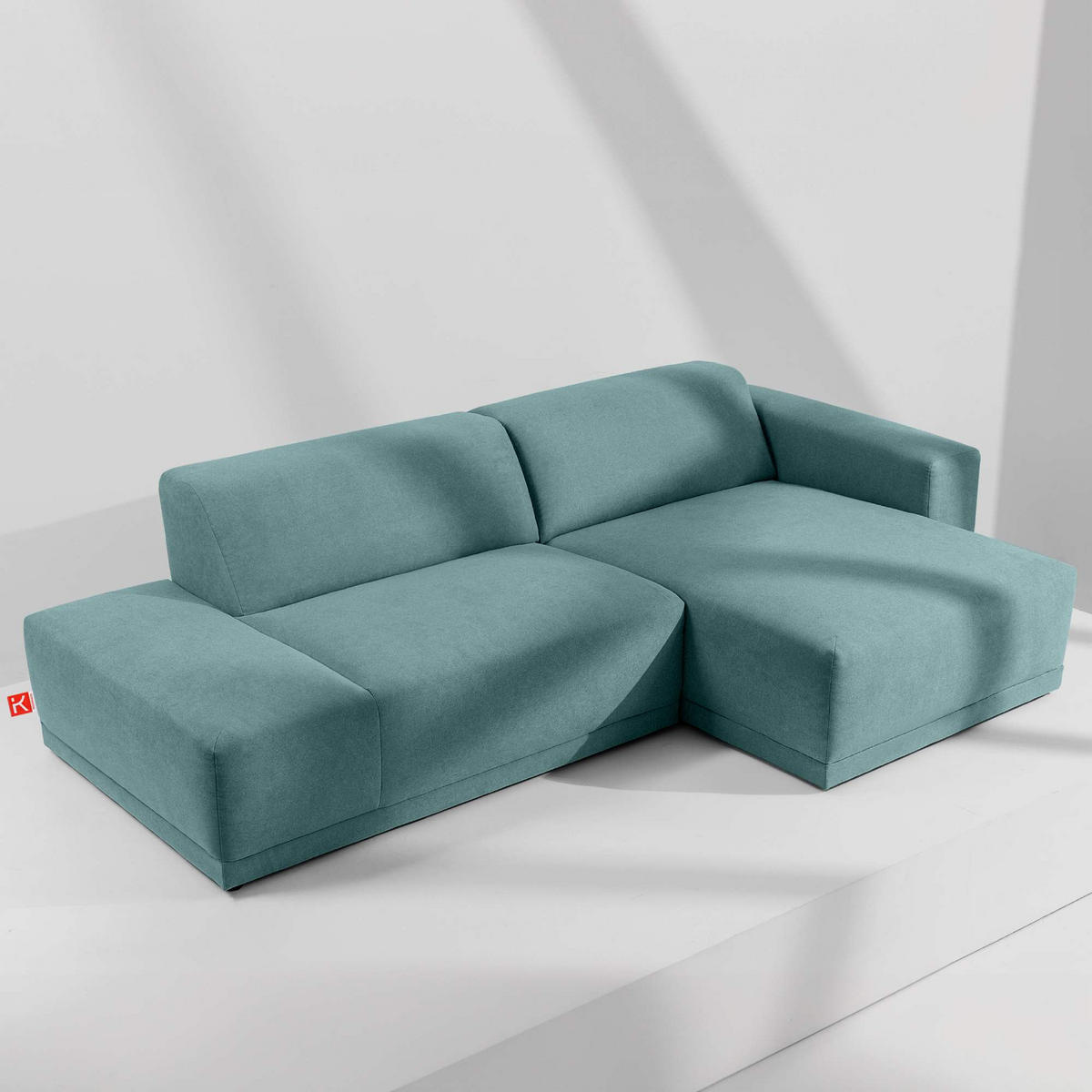 ECKSOFA RECHTS MUDI in moderner Optik mit hochwertigem Kaltschaum, Cord-Stoff, Himmelblau - Blau/Schwarz, Textil (280/160cm) - KONSIMO®