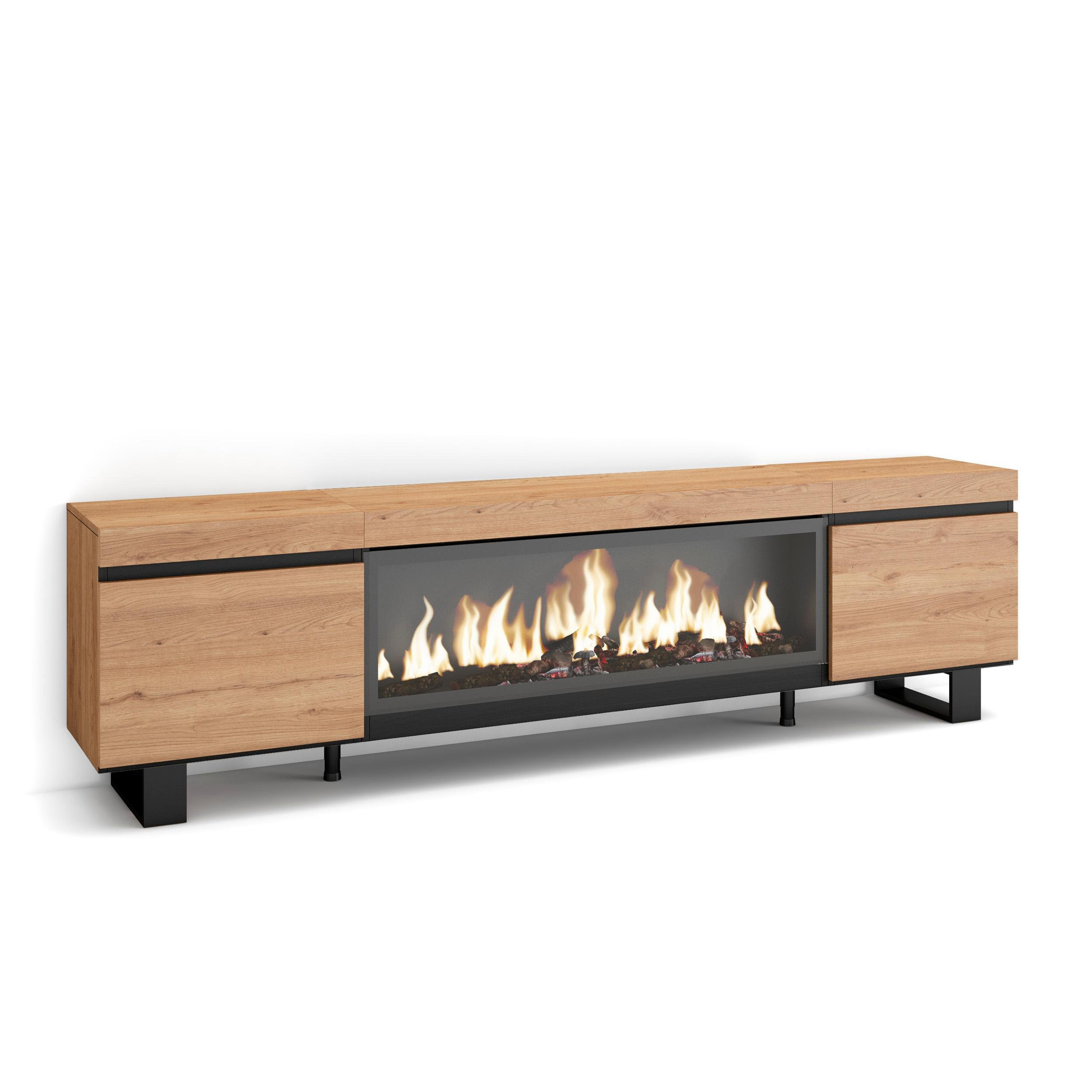 LOWBOARD, Tv-Schrank Elektrokamin XXL, eiche, 208/35/57cm - Eichefarben/Multicolor, Holzwerkstoff (208/57/35cm) - Skraut Home