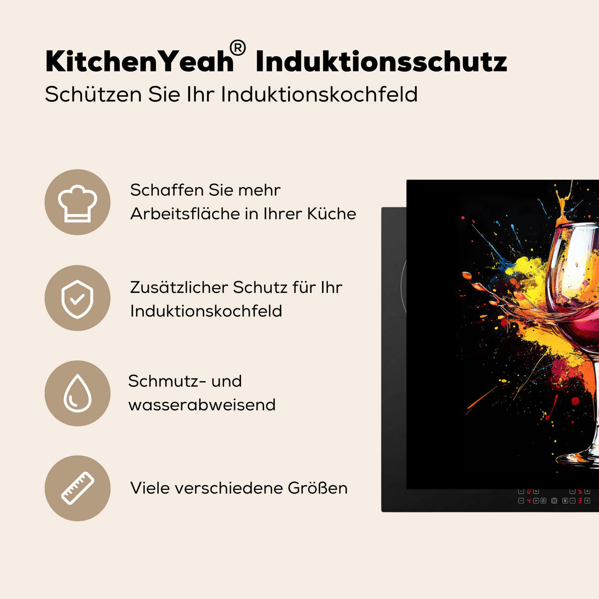 HERDABDECKPLATTE Wein - Glas - Graffiti - Getränk - Rot - Farbe 65x52 cm - Weinrot, Kunststoff (65/0.2/52cm) - MuchoWow