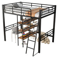 HOCHBETT 90/200 cm mit Schreibtisch, Regalen, Leiter und Rundum-Schutzgitter aus Metall, Schwarz - Schwarz, Metall (90/200cm) - Redom