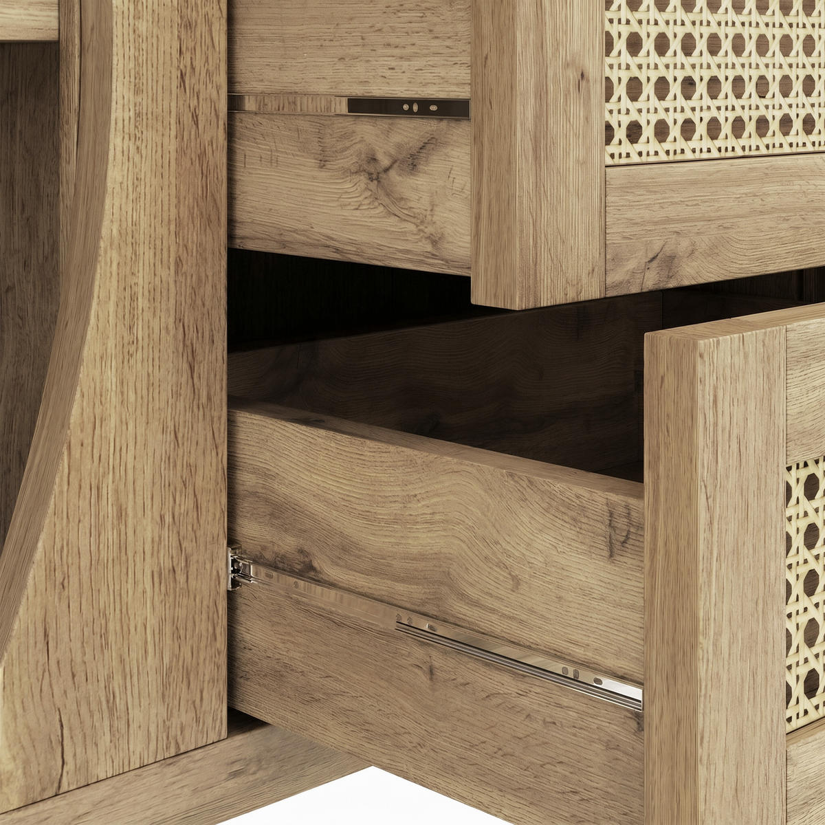 SIDEBOARD Rattan Kommode mit Schiebetüren, 140.5/40/76cm - Körsbärsfärgad, Träbaserade material (140/76/40cm) - Urban Meuble