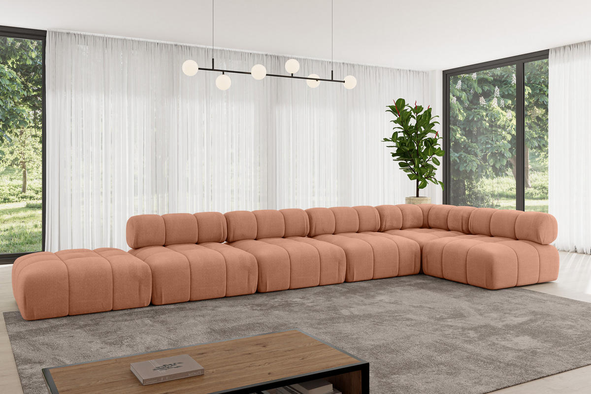 ECKSOFA modulares Sofa Favio-L3 - 475x190x70 cm Apricot Velours - Koralle, Holzwerkstoff/Textil (475/190cm) - ALTDECOR