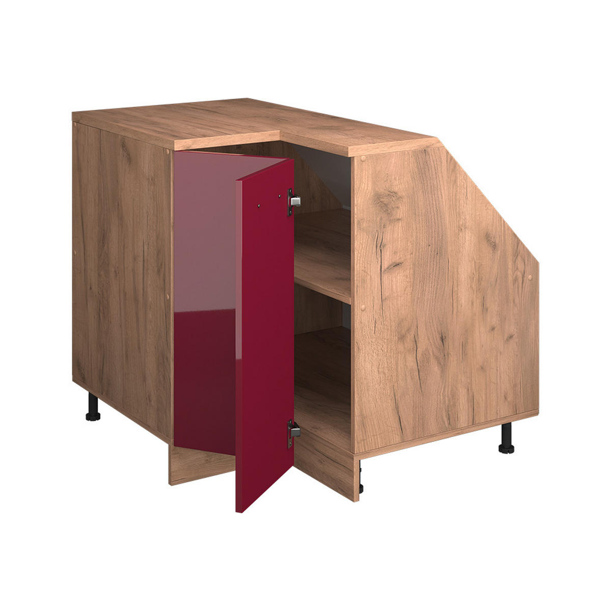 KOTNI KUHINJSKI ORMAR ZA KOSINE KROVA R-Line Crveni visoki sjaj 75.6 cm s 1 vratima, korpus ormarića dubine 60 cm - hrast medunac/crvena, drvni materijal (75.6/83.8/60cm) - Vicco