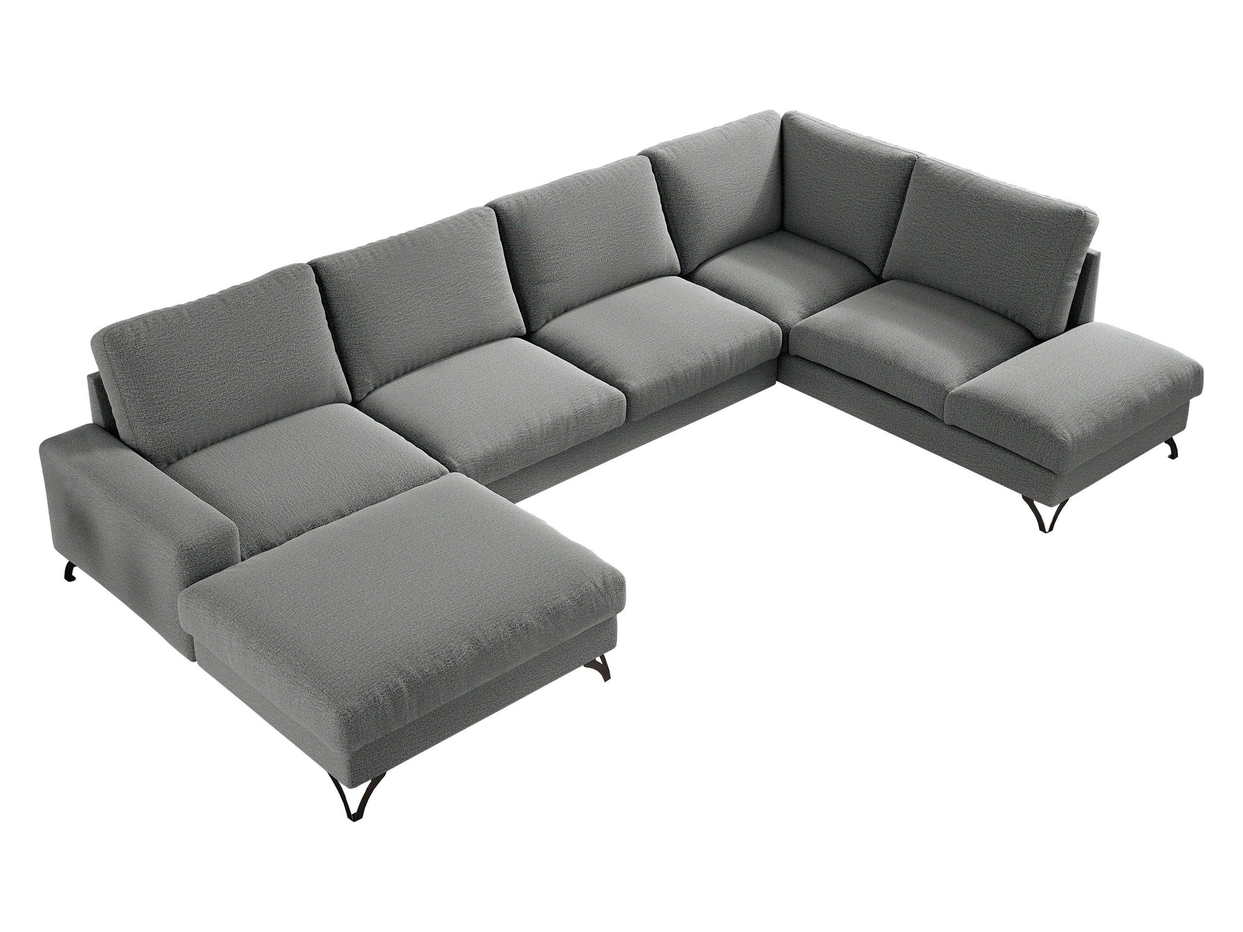 WOHNLANDSCHAFT Flavio U, Seite: Links - L1F+L2F+R3F - Schwarz/Grau, Holz/Textil (367/91/214cm) - MIRJAN24