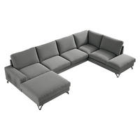 WOHNLANDSCHAFT Flavio U, Seite: Links - L1F+L2F+R3F - Schwarz/Grau, Holz/Textil (367/91/214cm) - MIRJAN24