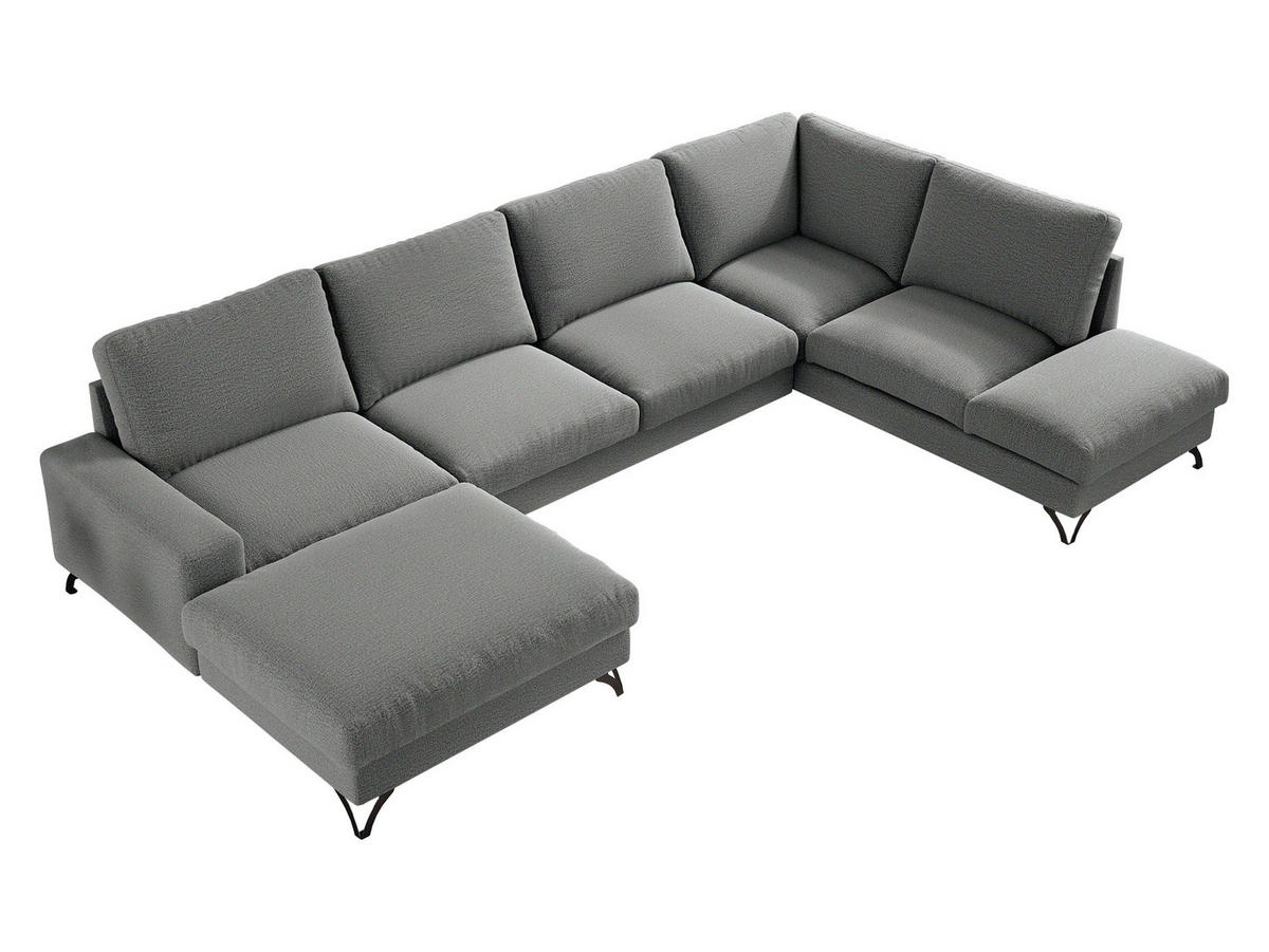 WOHNLANDSCHAFT Flavio U, Seite: Links - L1F+L2F+R3F - Schwarz/Grau, Holz/Textil (367/91/214cm) - MIRJAN24