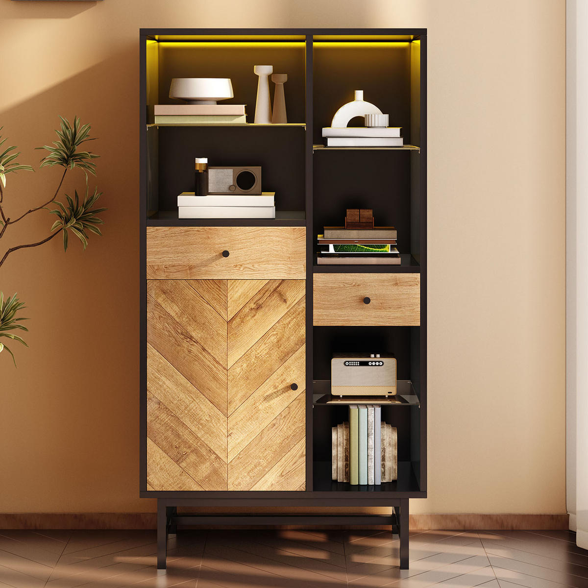 MEHRZWECKSCHRANK Schwarz 150/40/80 cm - Schwarz, Holzwerkstoff (40/80/150.5cm) - Urban Meuble