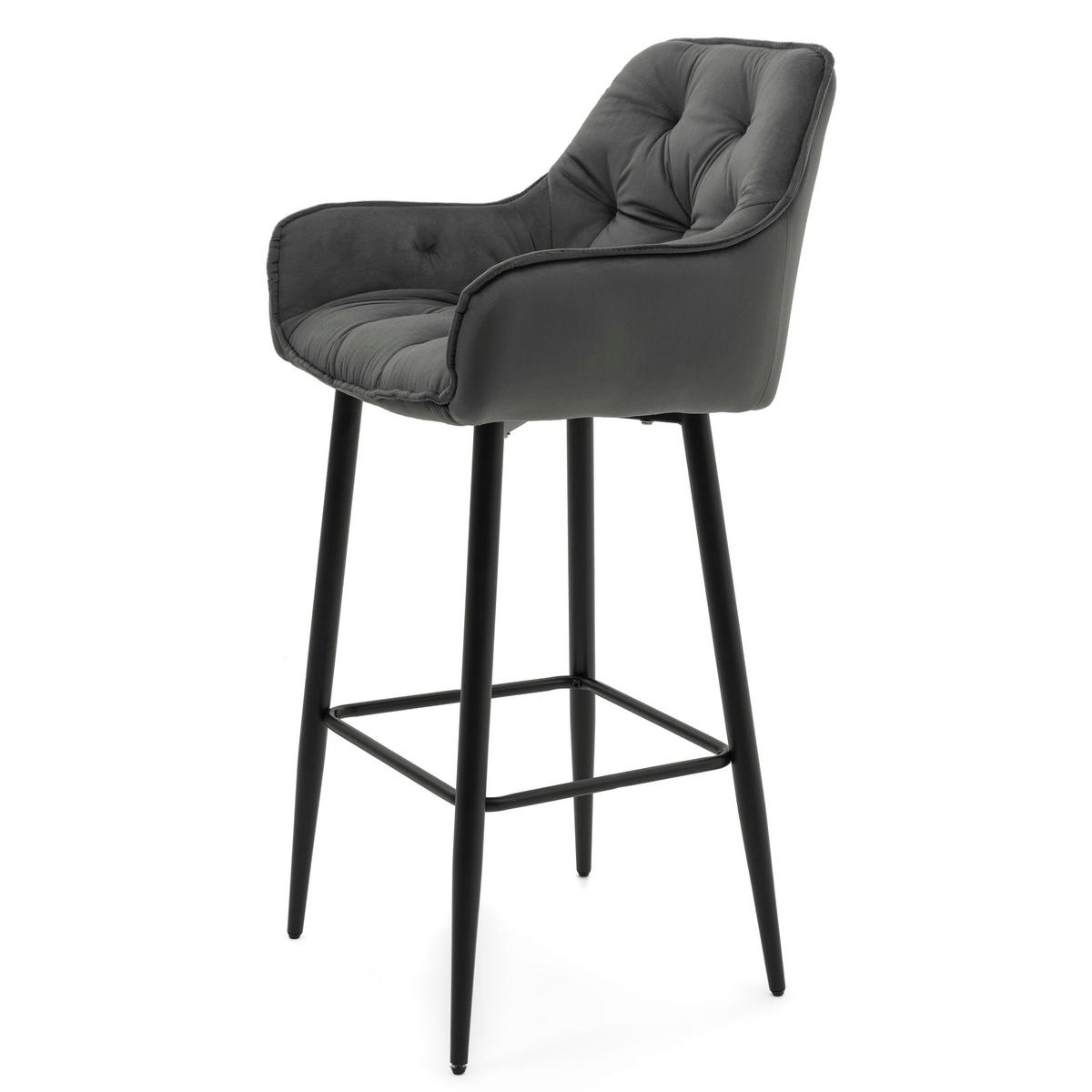 BARHOCKER SIENA gepolstert mit Steppung - grau - Samt Velours - Schwarz/Grau, Metall (53/107/52cm) - NEW HOME