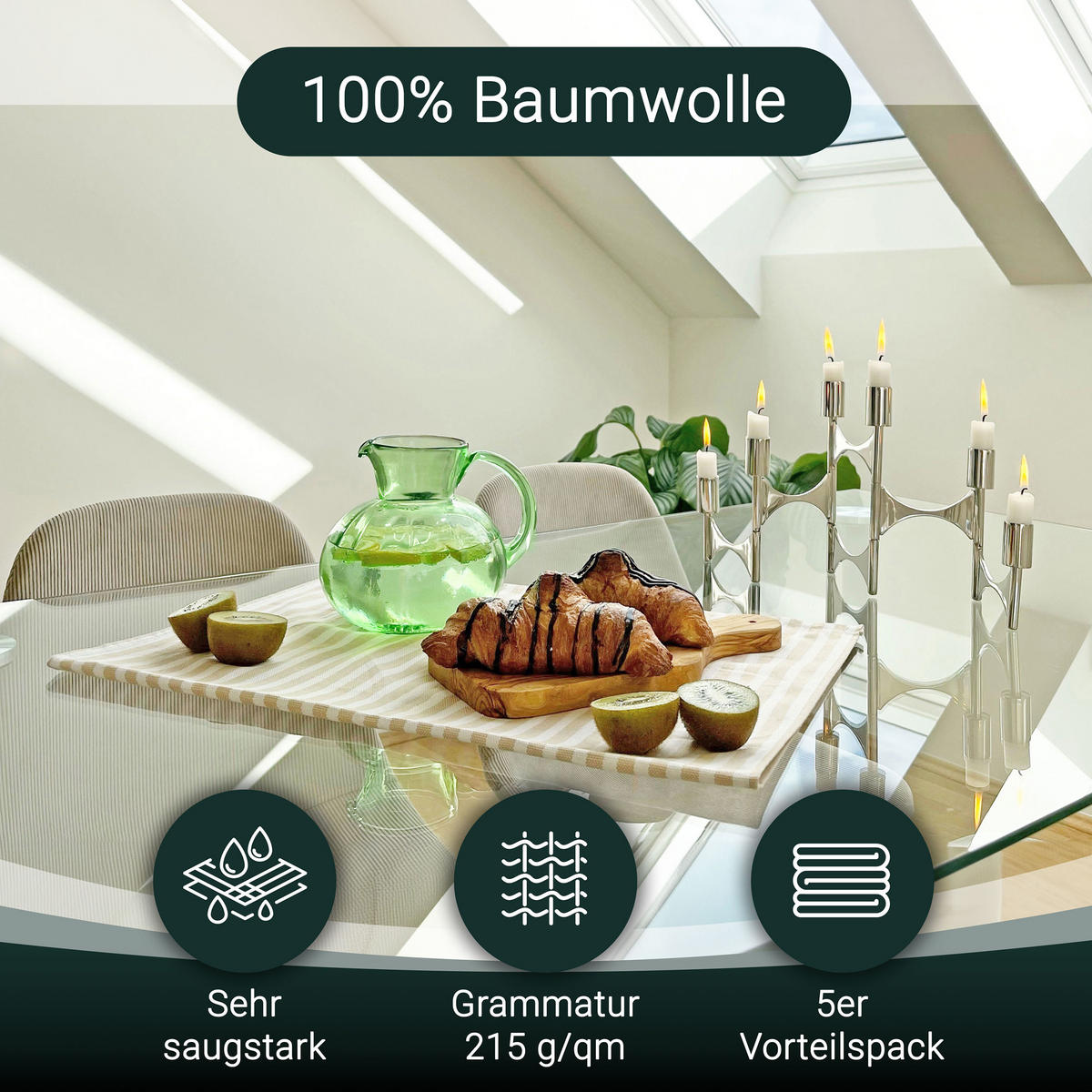 GESCHIRRTÜCHER, 5er-Set, 50x70 cm, 100% Baumwolle, Braun - Beige, Textil (50/70cm) - Zollner