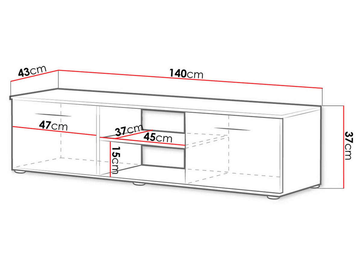 TV-LOWBOARD 140 Soho S04 - Eichefarben/Schwarz, Holzwerkstoff/Kunststoff (140/37/43cm) - MIRJAN24