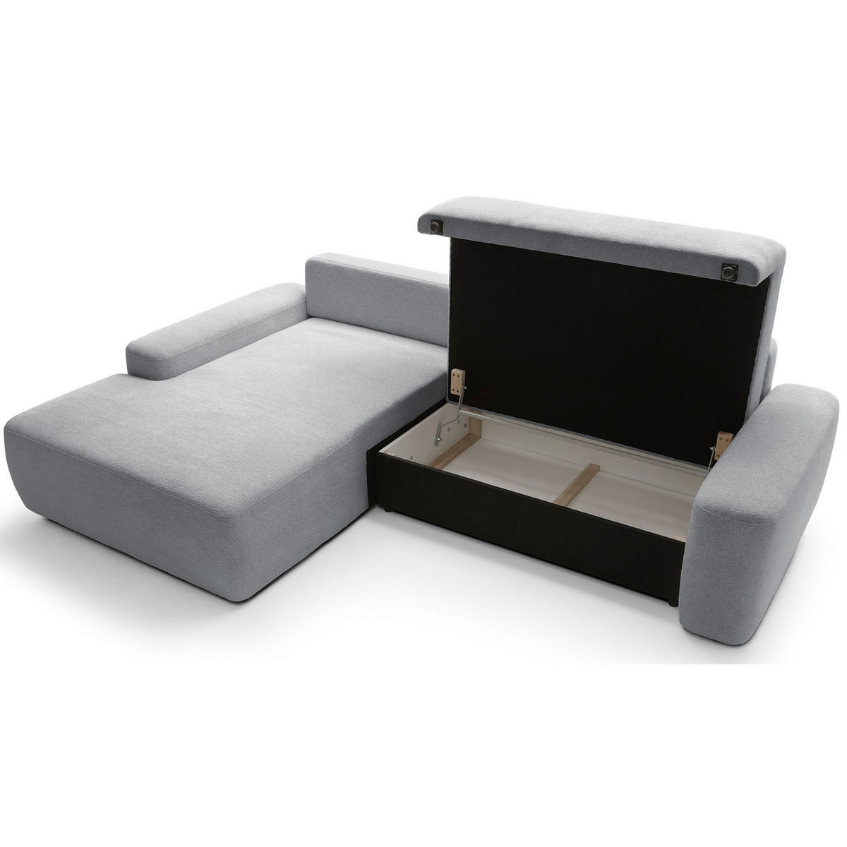ECKSOFA Baleo Hellgrau Chenille-Bezug - Hellgrau/Schwarz, Kunststoff/Textil (264/162cm) - Selsey