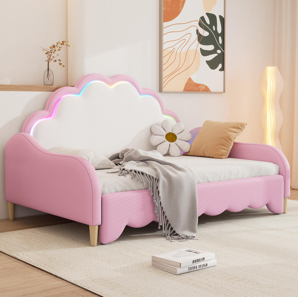 POLSTERBETT 140/200 cm in Rosa mit LED-Beleuchtung und Sofafunktion - Rosa, Kunststoff (140/200cm) - Flora Grace