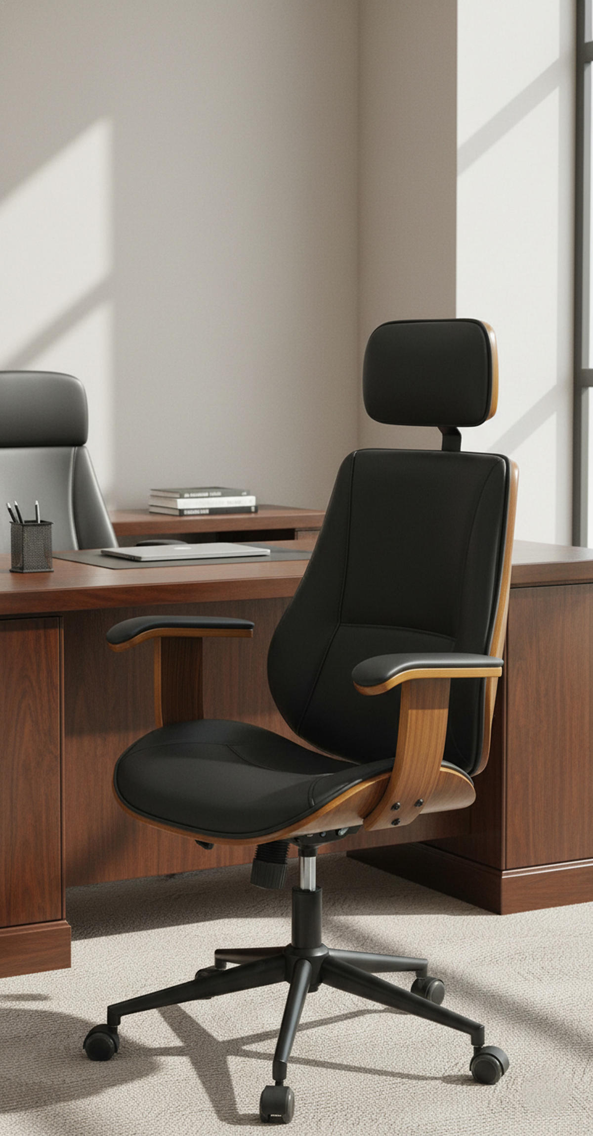 BÜROSTUHL Lugo Kunstleder walnuss/schwarz - Schwarz, Metall (60/126/60cm) - TPFLiving