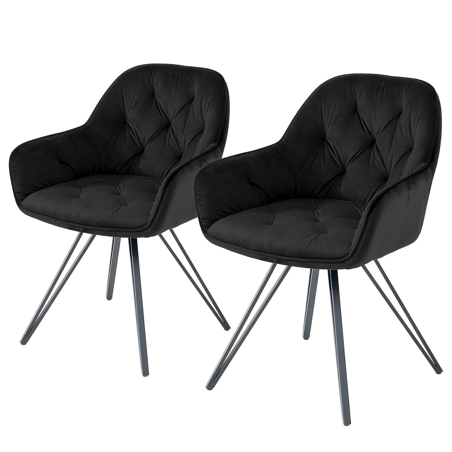 DREHBARER ARMLEHNENSTUHL - 2er-Set - Schwarz, Textil/Metall (61/82/62cm) - home24
