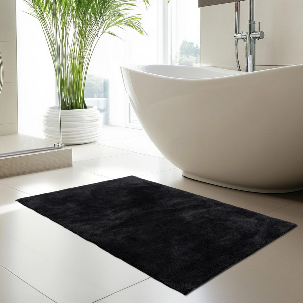 BADTEPPICH Waschbar Pure 500 Schwarz 40x60 cm - Schwarz, Textil (40/60cm) - carpet city