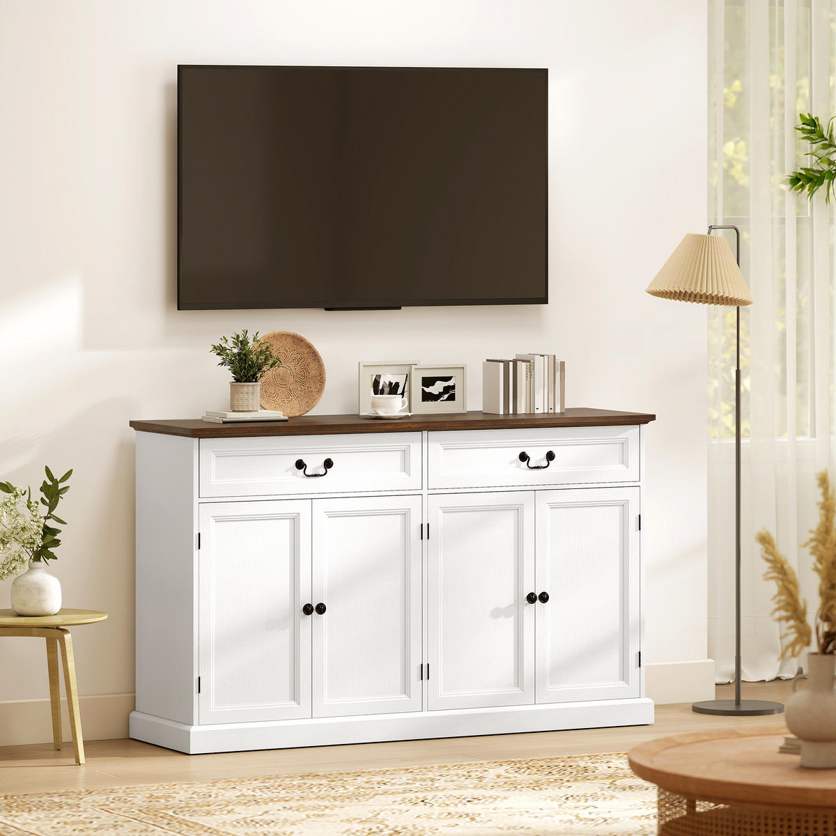 SIDEBOARD DE-11248 4 Türen Weiß/Braun - Weiß, Holzwerkstoff (140/85/40cm) - ComfortXL