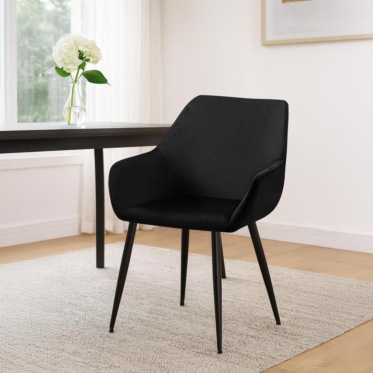 ARMLEHNENSTUHL Samt Schwarz - Schwarz, Textil/Metall (52/82/63cm) - CLP