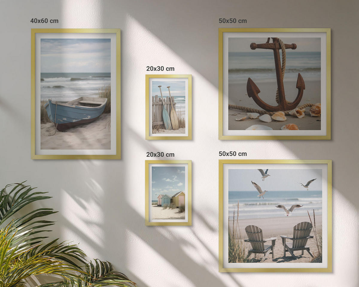 BILDER SET 5er Set - 50x50 cm & 20x30 cm & 40x60 cm Goldrahmen - Abstrakte Pflanzenmotive - Goldfarben, Kunststoff (40/60cm) - TULUP