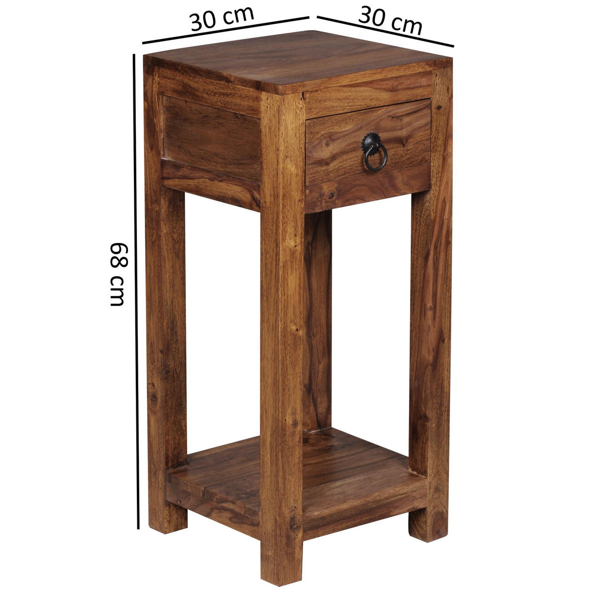 BEISTELLTISCH – Massivholz 30x30x68 cm mit Ablage und Schublade handgefertigt - Braun, Holz (30/30/68cm) - KADIMA DESIGN