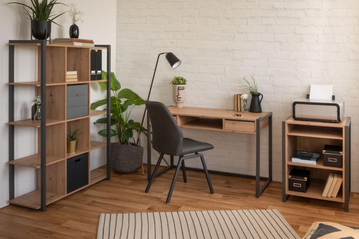 REGAL Eiche Artisan, grau 107 cm Industrial, Standregal mit 12 Fächern - Eichefarben/Anthrazit, Holzwerkstoff (107/145/40cm) - Furn.Design