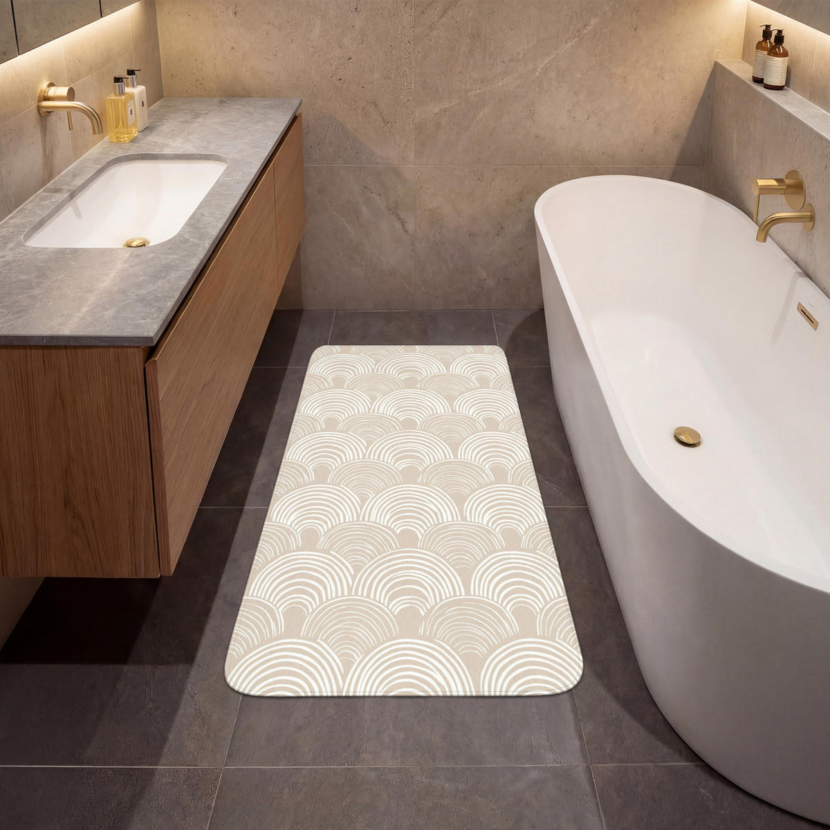 KOUPELNOVÁ PŘEDLOŽKA Vlny - Textura - Béžová 60x120 cm - kašmírová, textil/plast (60/120cm) - OnlyWow